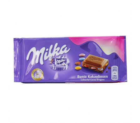 CHOCOLATE MILKA TAB/BUNTE KAKAOLINSEN 100GR