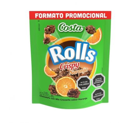 CHOCOLATE COSTA ROLLS CRISPY NARANJA 80GR